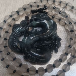 Authentic type a lucky black jade pendant necklace